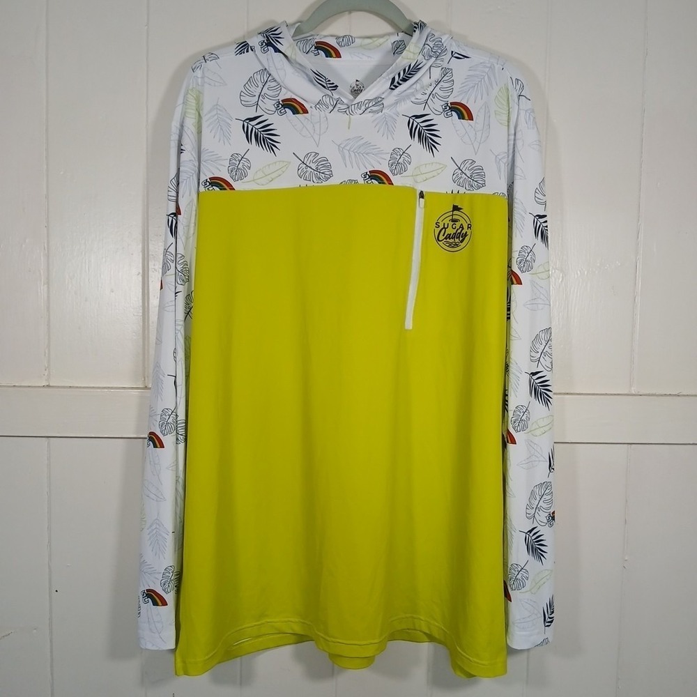 Sugar Caddy Hawaii Rainbow Pullover Golf Hoodie Men's XXL Stretch Floral LS - Picture 2 of 11